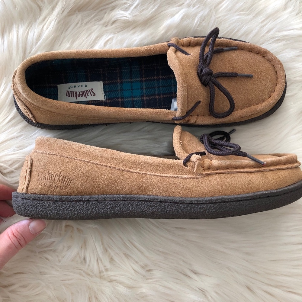 Staheekum tan suede leather moccasin slippers